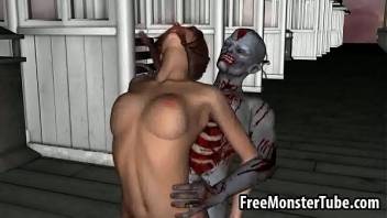 3D babe sucks cock and gets fucked by a zombie
